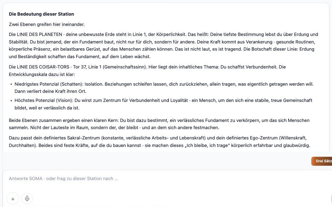 Ausschnitt der Auswertung · die Bedeutung von Station 1, der Bestimmung, aus dem eigenen Chart gelesen
